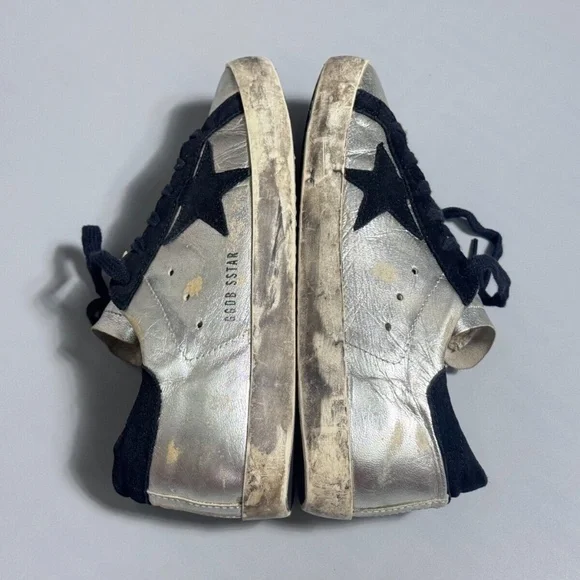 Golden Goose Superstar Silver Leather Sneakers Sz 38 / 7.5 US AUTHENTIC - Picture 4 of 11
